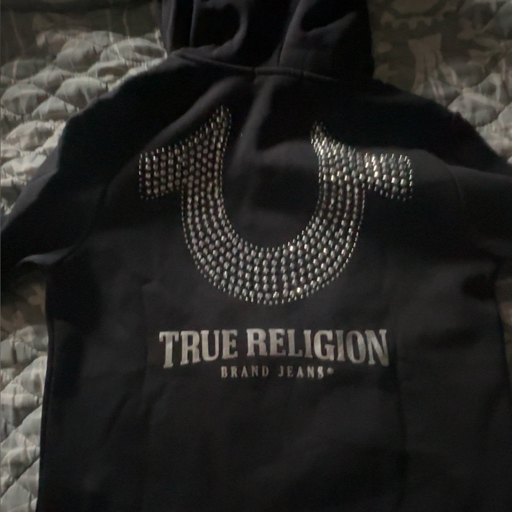 True Religion Black Hoodie with Silver Accents